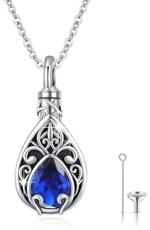 Livets träd urna halsband för aska 925 sterlingsilver blå månadssten hänge livets träd brandbevarelse smycken minnessmycken för kvinnor män