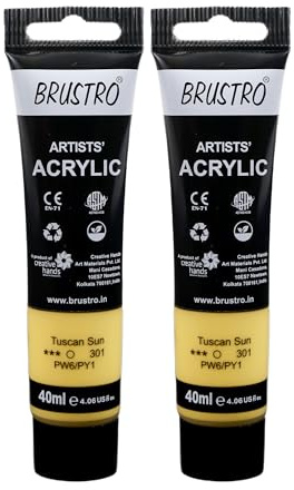 BRUSTRO Artists akrylfärgrör | 40 ml, toskansk sol (förpackning med 2) | pastellton|icke-giftig, vattenbaserad, inre blandbar, perfekt för målning, texturerade effekter på duk, papper, fin