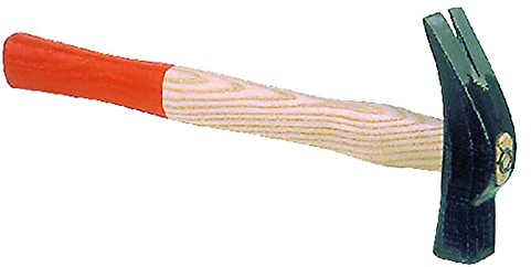 Schreinerhammer aus geschmiedetem Stahl, Griff aus lackiertem Holz.