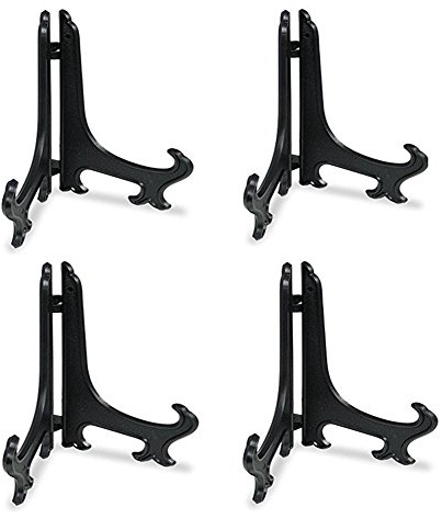 Tincogo Supports pour Assiettes en Plastique - Lot de 4 Grands Chevalets Présentoirs pour Assiettes Décoratives, Cadres Photos, Plaques et Livres - Hauteur 30 cm (12 pouces) - Noir