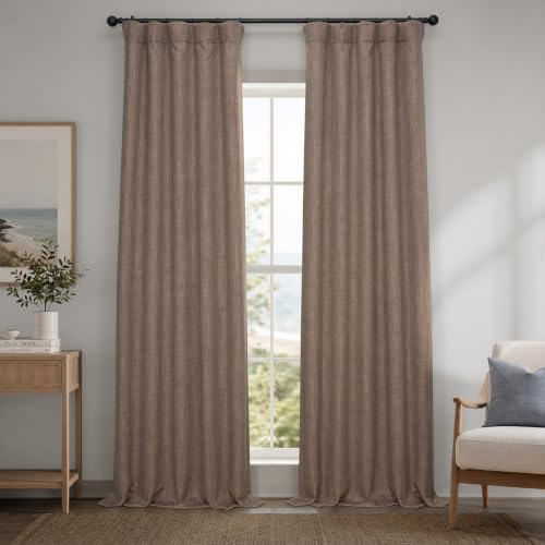 HPD Half Price Drapes Faux Linen Textured Room Darkening Curtains for Bedroom 96 Inches Long (1 Panel), 50W X 96L Curtains for Living Room Home Decor, Dutch Cocoa