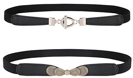 WERFORU Tunt elastiskt stretchbälte för kvinnor för klänningar retro kvinnor vintage tunn midjebälte, C-svart + svart, Anzug für Taillengröße 70-87cm