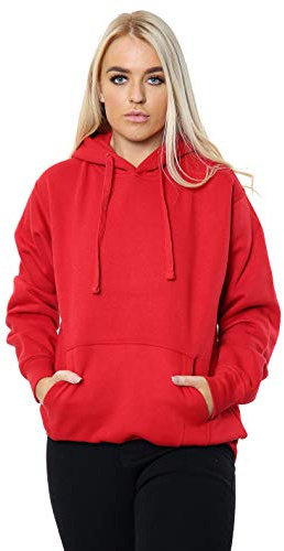 Kvinnor damer överdimensionerad pullover enkel huvtröja topp utan dragkedja huvtröjor sweatshirt topp jumper UK 10-18, Röd, 40-42