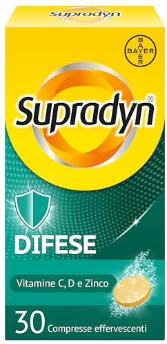 Supradyn Difese Integratore Multivitaminico con Vitamina D3, C, Zinco, Integratore Difese Immunitarie Adulti, Multivitamine per Sistema Immunitario - 30 Compresse Effervescenti Gusto Arancia