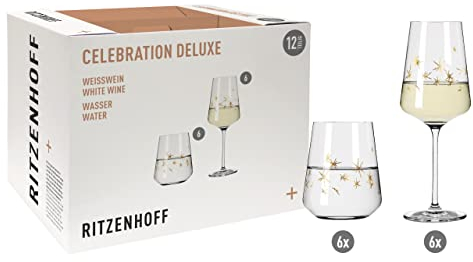 RITZENHOFF 6111014 Weißwein- und Wasserglas Set - Serie Celebration Deluxe - 12 Stück, für 400 ml - Designerstück, Gold