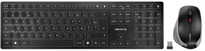 CHERRY DW 9500 SLIM, Set di Tastiera e Mouse Senza Fili, Layout per la Francia (AZERTY), Bluetooth o Radio 2,4 GHz, Mouse Ergonomico per Destrimani, Nero-Grigio