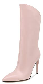 QUEEN HELENA Botines de Punta con Tacón stilettos Cremallera Lateral Botas Casual de Mujer K2091, Rosa, 36 EU