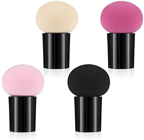 Sibba 4 x Mini Make up Schwamme Powder Puff Beauty Blender Pilz Flachkopfhalter Puderquaste mit Griff Gesicht Schwämmchen Applikatoren Kosmetik-Werkzeug für Flüssige Grundierung Foundation Concealer A
