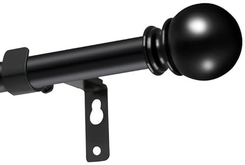 Black Curtain Poles for Eyelet Curtains,70-190cm Curtain Rod with Round Finial Heavy Duty Decorative Windows Drapery Rods