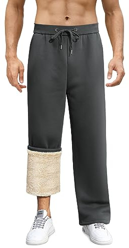 PASUDA Pantalon Chandal Hombre Invierno Forro Polar Pantalón Casuales de Holgado Rectos Pantalones Cálidos Deportivos Jogger Pants Cintura Elástica con Bolsillos y Cordón Ajustable