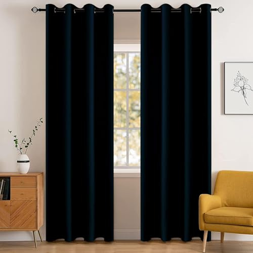 YSTELLAA Vattentätt Mörkläggningsgardin 2 Stycken, 140 X 300CM, Termiska Gardiner Med Öljetter, Ljustäta Sovrum, Ogenomskinliga Ljudisoleringsgardin, För Sovrum Och Vardagsrum, Svart