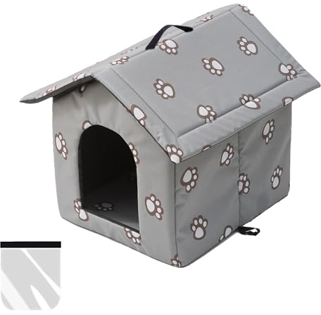 Casetta per Gatti per Esterni, Casetta per Gatti, Impermeabile, Cuccia Gatto Esterno Inverno con Tenda Timovibile (Grigio, M)