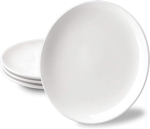 WishDeco Juego de 4 Platos Llanos, Platos Grandes de Porcelana Φ27 cm, Plato Blancos para Pizza, Plato Vajilla Ceramica para Ensalada, Pasta, Filete, Bocadillo