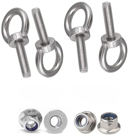 Treer 4-Juegos M5 Pernos de ojo con tuerca de bloqueo de brida Hexagonal, Diámetro del hilo 5mm, Pernos de anillo de Acero inoxidable 304 (M5 x 60 mm)