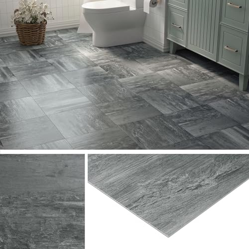 Livelynine PVC-golv självhäftande träutseende grått vinylgolv självhäftande kakelutseende kök träutseende antik 30x30CM 32-kakel PVC-plattor självhäftande badrumsgolv självhäftande kakelgolv