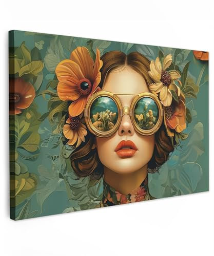 MuchoWow© Impressions sur Toile 120x80 cm Deco Tableau Murale Decoration Salon Peinture Tableaux Chambre Toiles Maison Femme - Fleurs - Papillons - Nature - Vintage