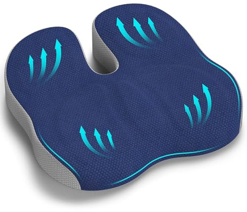 Juspota Cojin Silla Oficina, Cojin Ortopedico para Coxis y Lumbar, Cojín de Asiento Ergonómico de Espuma con Memoria, Cojin Coxis Alivio del Dolor para Coche Ruedas Gaming - Azul Marino