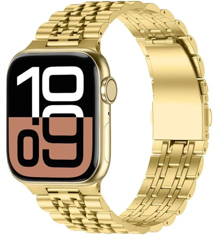 Anlinser Metallarmband Kompatibel mit Apple Watch Armband 49mm 46mm 45mm 44mm 42mm 41mm 40mm, Verstellbares Edelstahlarmband Kompatibel mit iWatch Ultra 2 Serie 10 9 8 7-1 SE (49/46/45/44, Gold)