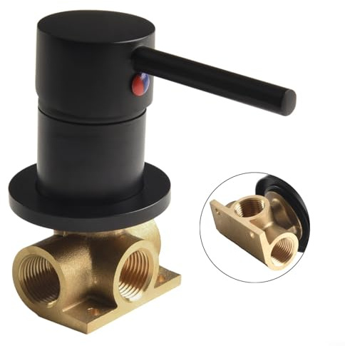 Válvula mezcladora de 1/2 pulgada, montada en la pared, redonda, oculta, control de agua fría caliente, válvula mezcladora manual para ducha y baño (negro)