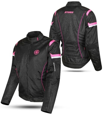 Giacca Moto Estiva Donna Giacca Protettiva Traspirante con Protezioni Omologate CE Tessuto Mesh Leggero e Resistente Nero e Rosa (IT, Testo, S, Regular, Regular, Standard, Nero Rosa)