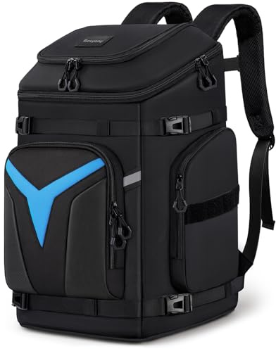 Bosynoy 65L Ski Boot Bag Backpack with 10+ Pockets, Waterproof Ski Boot Travel Backpack for Boots, Helmet, Goggle, Gloves, Pants, Jacket, Accessories, Ski Snowboard Boot Bags for Adults, Black