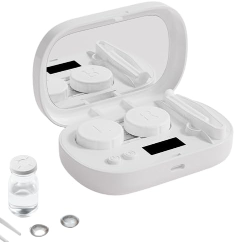 Detergente per lenti a contatto, dispositivo in plastica, portatile con USB, pulizia ad ultrasuoni con luce UV per lenti sensibili, contenitore ricaricabile con 5 modalità per la cura quotidiana e