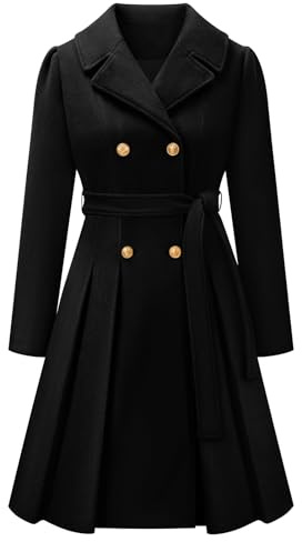 Vancavoo Women's Coats Winter Long Ladies Wool Coat Warm Overcoat Jackets Lapel Collar Double-Breasted A-Line Peacoat,Black,M