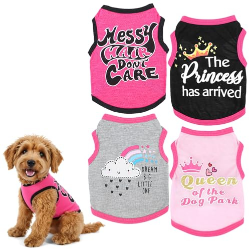 4 Pack Chihuahua Clothes Cute Girl Dog Shirts for Small Dogs Soft Comfortable Pink XXS Dog Clothes Pet Clothing Shirt for Teacup Dogs Puppy Kitten