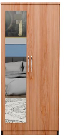 2 Door Wardrobe with Mirror – Ready Assembled wardrobe - Freestanding Bedroom Storage Cabinet with a shelf and Hanging Rail, 78W x 184H x 50D cm - Multiple Colours Available (Oak)