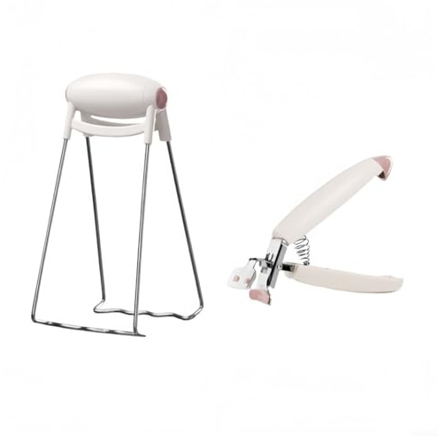 Lot de 2 pinces antidérapantes en acier inoxydable et ABS pour soulever en toute sécurité les plats chauds des micro-ondes, fours, grils, friteuses à air et autocuiseurs (rose)