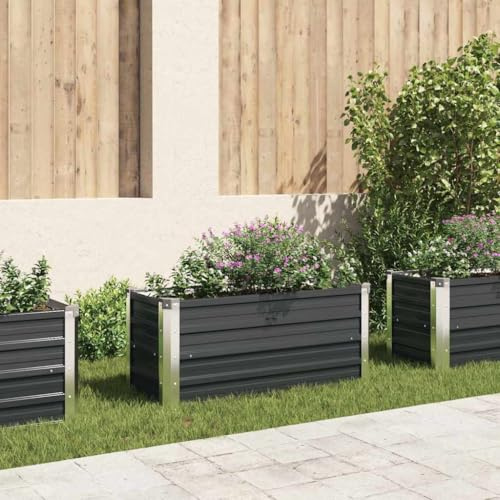 Mokuyary Fioriera da giardino per esterni, fioriera da giardino, fioriera per piantare piante in acciaio zincato, grigio antracite, 100 x 40 x 45 cm