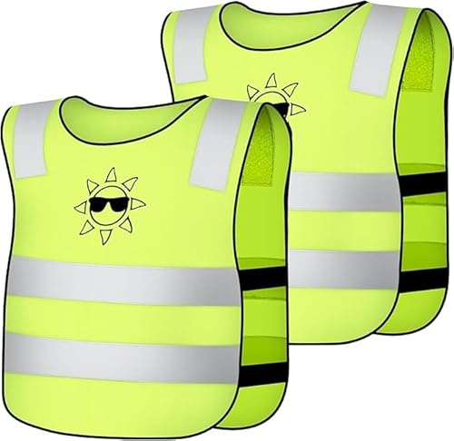 AYBUY 2 Pezzi Giubbotto di Sicurezza per Bambini, Giubbotto Rifrangente per Bambini, Gilet Catarifrangente Alta Visibilità per Corsa, Ciclismo e Gite Scolastiche, Sole