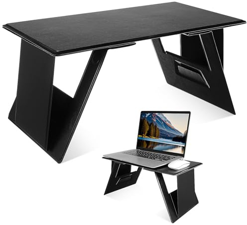 ibasenice Table Pliante en PU et Panneau Haute Densité Noir pour Ordinateur Portable Stable et Polyvalente, Travail au Bureau Canapé