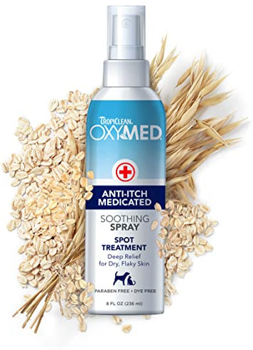 TropiClean OxyMed Medicated Dog Spray for Pets - Soothing Relief for Dry, Flaky Skin Stops Itching Fast - Anti Itch Spray, 236ml