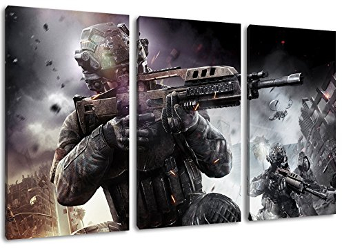 Dark Call of Duty 3-Teilig auf Leinwand, Gesamtformat: 120x80 cm fertig gerahmte Kunstdruckbilder als Wandbild - Billiger als Ölbild oder Gemälde - KEIN Poster oder Plakat