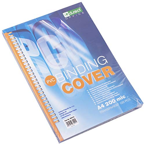 D.RECT PVC Deckblätter A4 – 200 Mikron – Transparent – 100 Stück – Bindecover für Plastik- und Drahtbindegeräte – Vorderseite für gebundene Dokumente