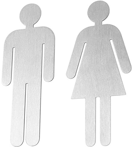 Señales para puerta WC de Bamodi - Cartel de baño Mujer y Hombre – Set de carteles para aseo - Letrero autoadhesivo de acero inoxidable de 5 x 11 cm – Fácil de aplicar - Señal de baño (1) Gris