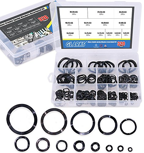 Glarks 320 pcs en acier au carbone de compression de type Wavy vague Crinkle Spring Rondelles Assortiment kit
