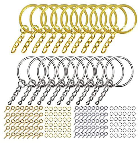 WOWOWO 220 Stück Schlüsselanhänger mit Sprungringen an der Kette, Schrauben, Augennadeln, Set für Bastelarbeiten aus Kunstharz