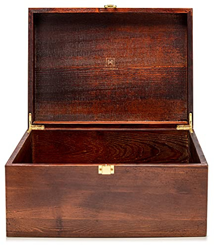 Wooden Gift Boxes - Large Memory Box For Keepsakes, Decorative Boxes With Lids, Wooden Box With Hinged Lid, Wood Boxes, Storage Box With Lid, Storage Box (Chocolate Brown)