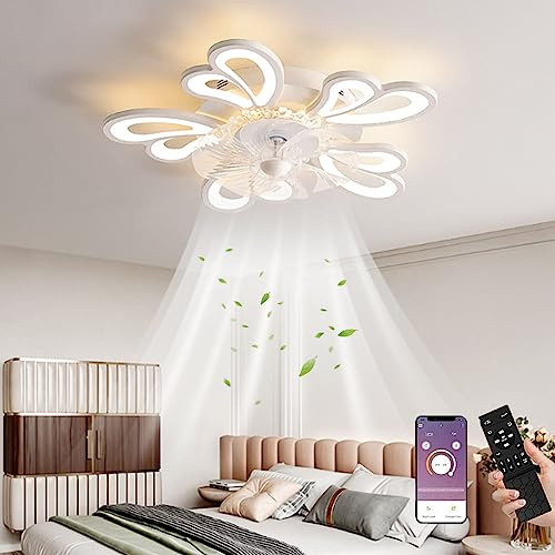 MiiR Tyst takfläkt med ljus, 50 W dimbar LED-takfläkt med fjärrkontroll och APP taklampa för sovrum, vardagsrum, inomhusbelysning