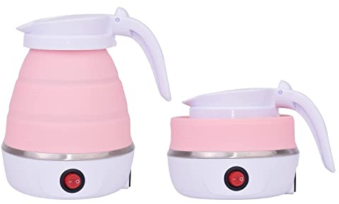 LINGNI Foldable Electric Kettle, Portable Kettle for Travel, Silicone Electric Water Boiler, Tea Heater, Coffee Maker, Collapsible Kettle, Pink (HY-01)