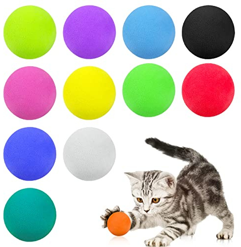 TIESOME Cat Toys Balls, 12 Pcs Interactive Kitten Toys - Soft EVA Foam Interactive Cat Sponge Play Balls for Indoor & Outdoor Play, Chase & Training