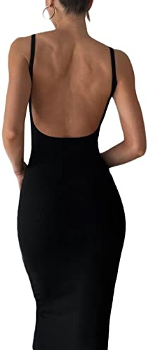 Meihuida Vestito da Donna con Taglio Y2k Estivo Sexy Scollo all'Americana Senza Maniche Senza Schienale Aderente Lavorato a Maglia, Colore: Nero., M