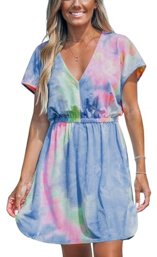 CUPSHE Womens Beach Cover Ups Casual Summer Swimsuit Short Sleeve Cutout Beach Coverup Tire Dye Dress Tie Dye X-Large