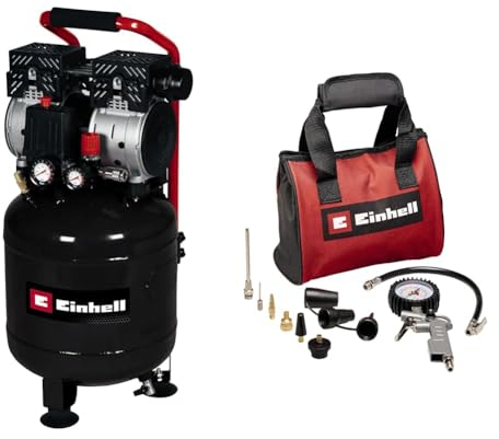 Einhell Kompressor TE-AC 24 Silent (750 W., max. 8 bar, 24 l-Tank, 135 l/min Ansaugleistung, Drehzahl 1450 min^-1, Manometer, Schnellkupplung, ölfrei, inkl. 10-tlg. Druckluftset)