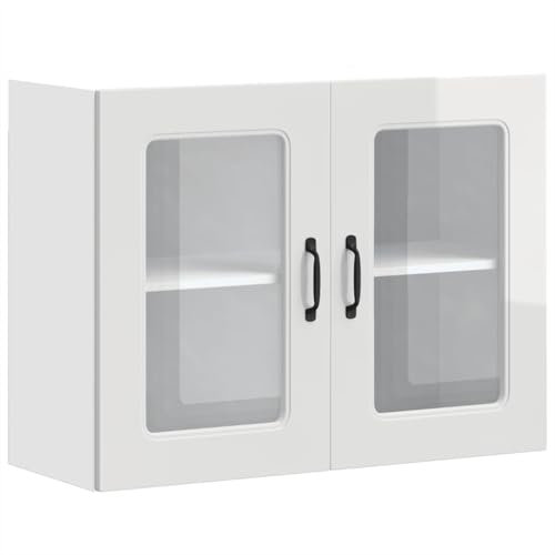 vidaXL Armario de Cocina de Pared con Puerta de Cristal Kalmar de, Madera de ingeniería Blanca Brillante
