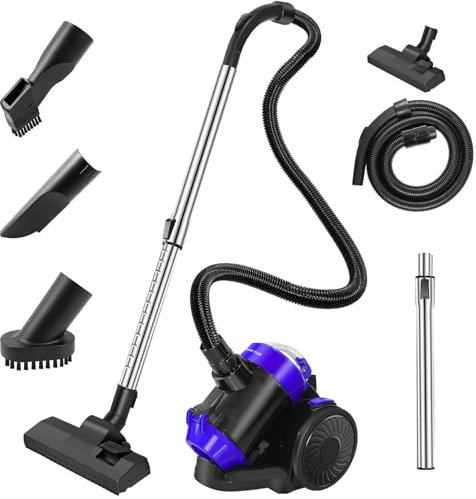 Pet Hair Bagless Vacuum Cleaner Cylinder, 1000W Powerful Cylinder Vacuum Cleaner with 1.5L Capacity Dust Tank, Clean Crevice Tool, Hose, Telescopic Extension Pole, for Carpet, Hardfloor, Car, Pet Hair