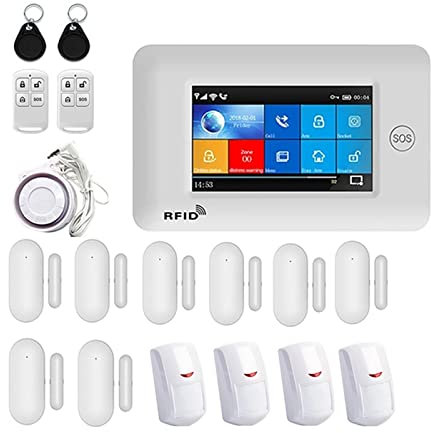 Système de sécurité Domestique, TUYA Plein écran Tactile Alarme de sécurité à Domicile 4G Bras à Distance et désarmer Alarme antivol avec détecteur de Mouvement(F)