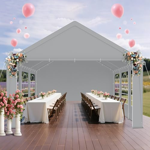 UISEBRT Robust festtält 4 x 6 m med 170 g/m² PE-tak och 130 g/m² sidodelar med fönster – väderbeständigt trädgårdstält paviljong 4 x 6 för trädgårdsfester, bröllop, festtält med stålram, grå